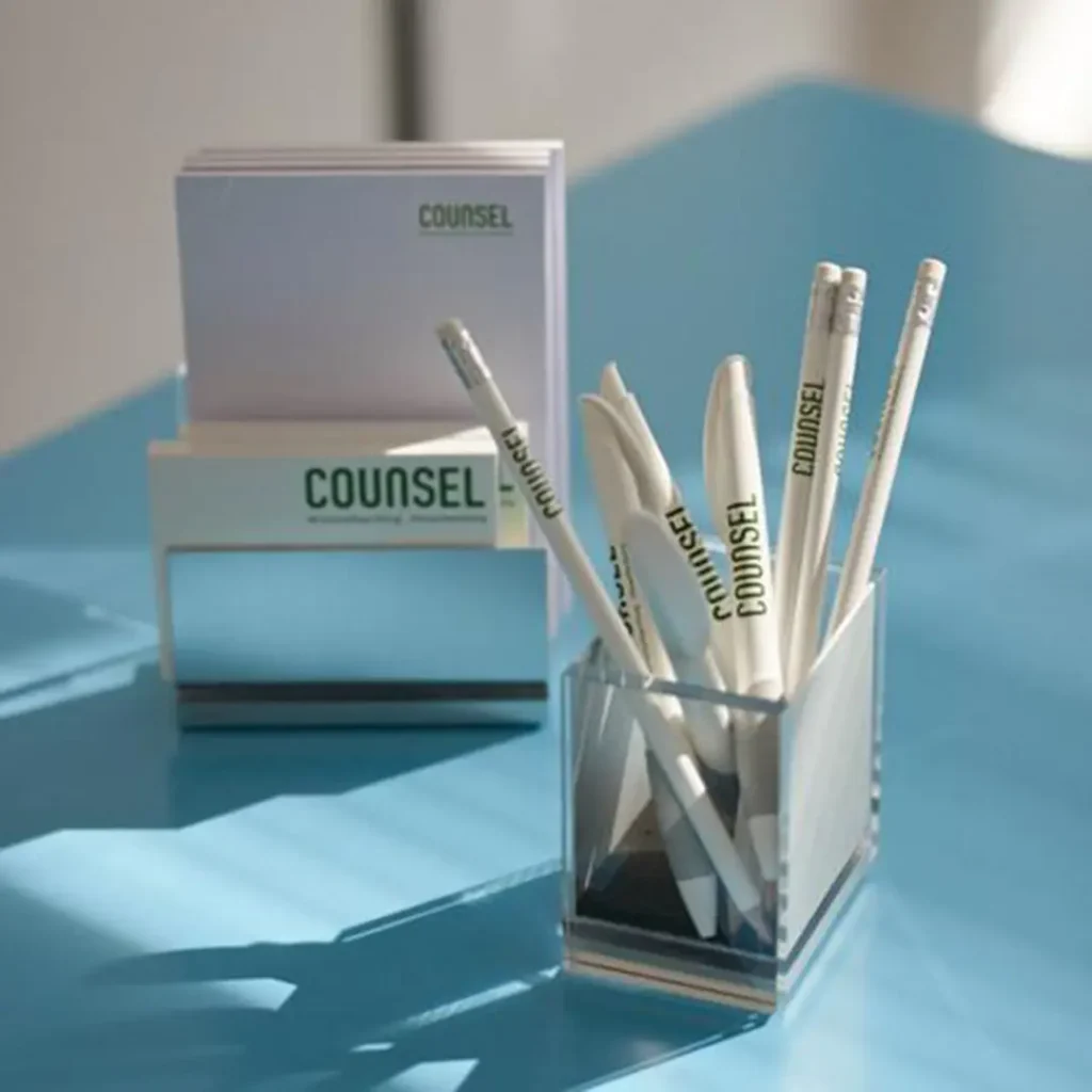 Visitenkarten, Blöcke und Kugelschreiber von Counsel