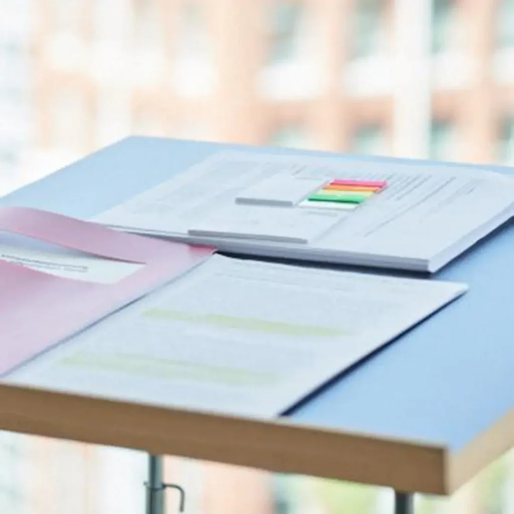 Stehpult mit Unterlagen